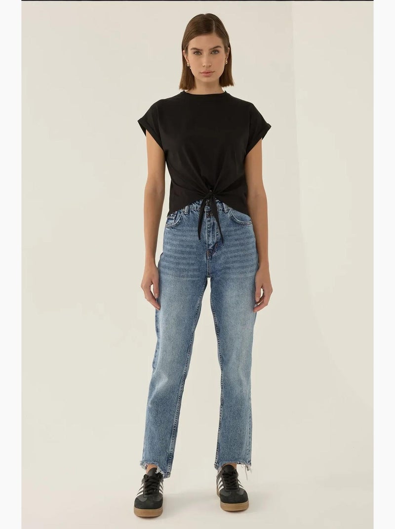 T-shirt básica cropped com decote redondo hiccup Preto - Kiabi