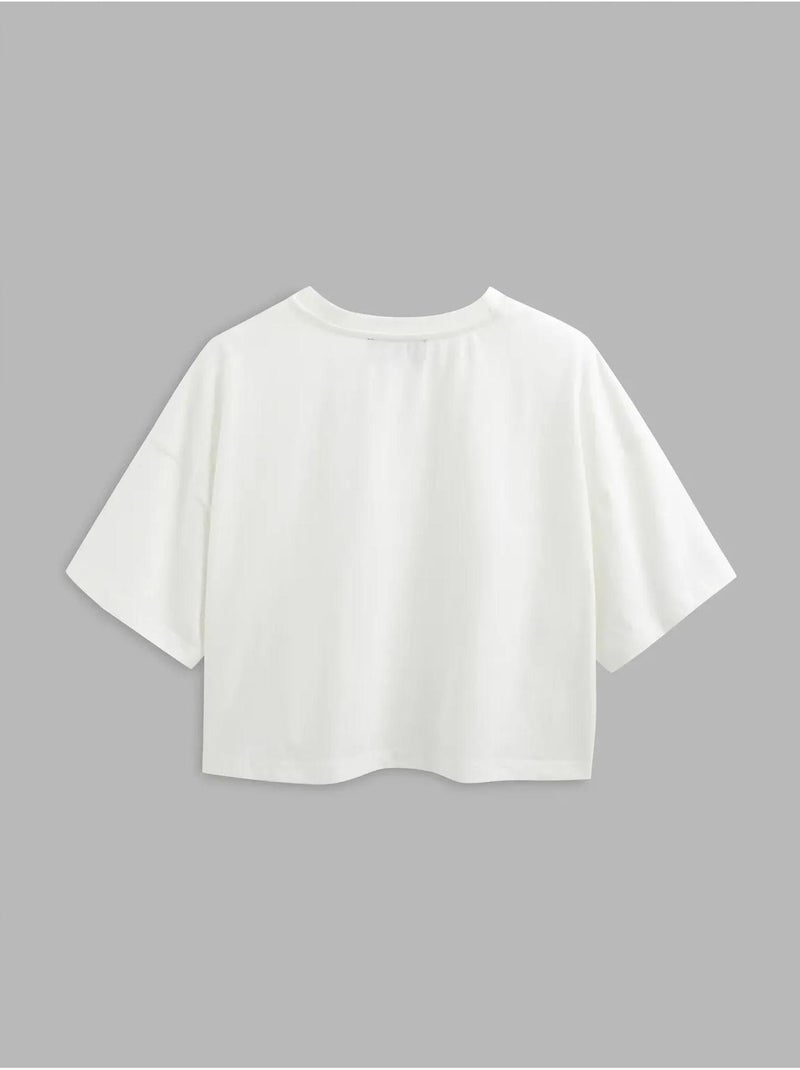 T-shirt básica curta com gola redonda hiccup Branco - Kiabi