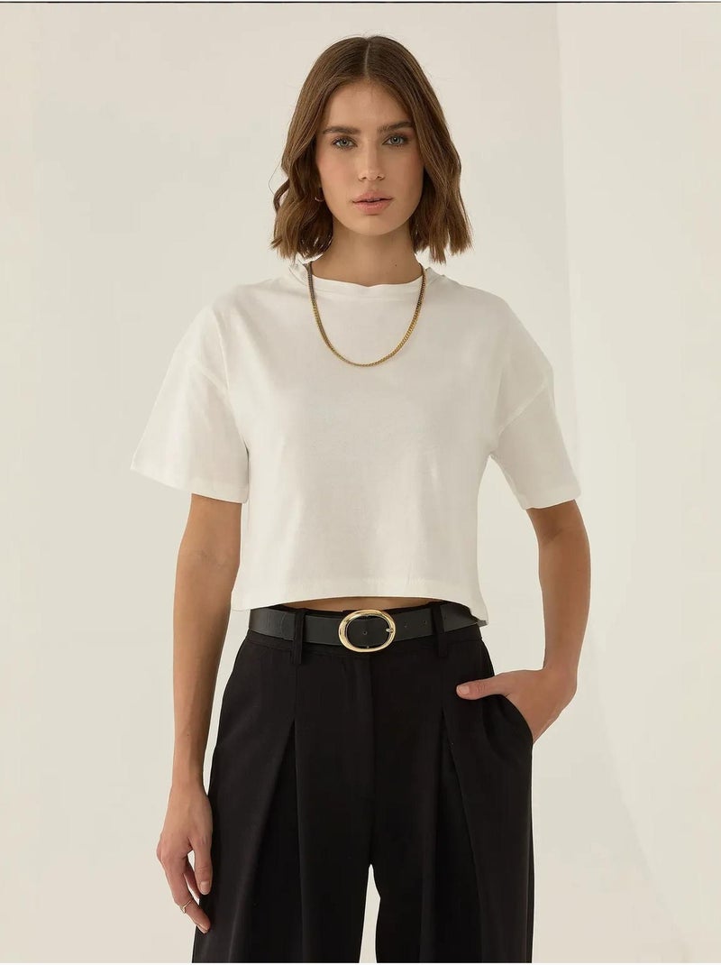 T-shirt básica curta com gola redonda hiccup Branco - Kiabi