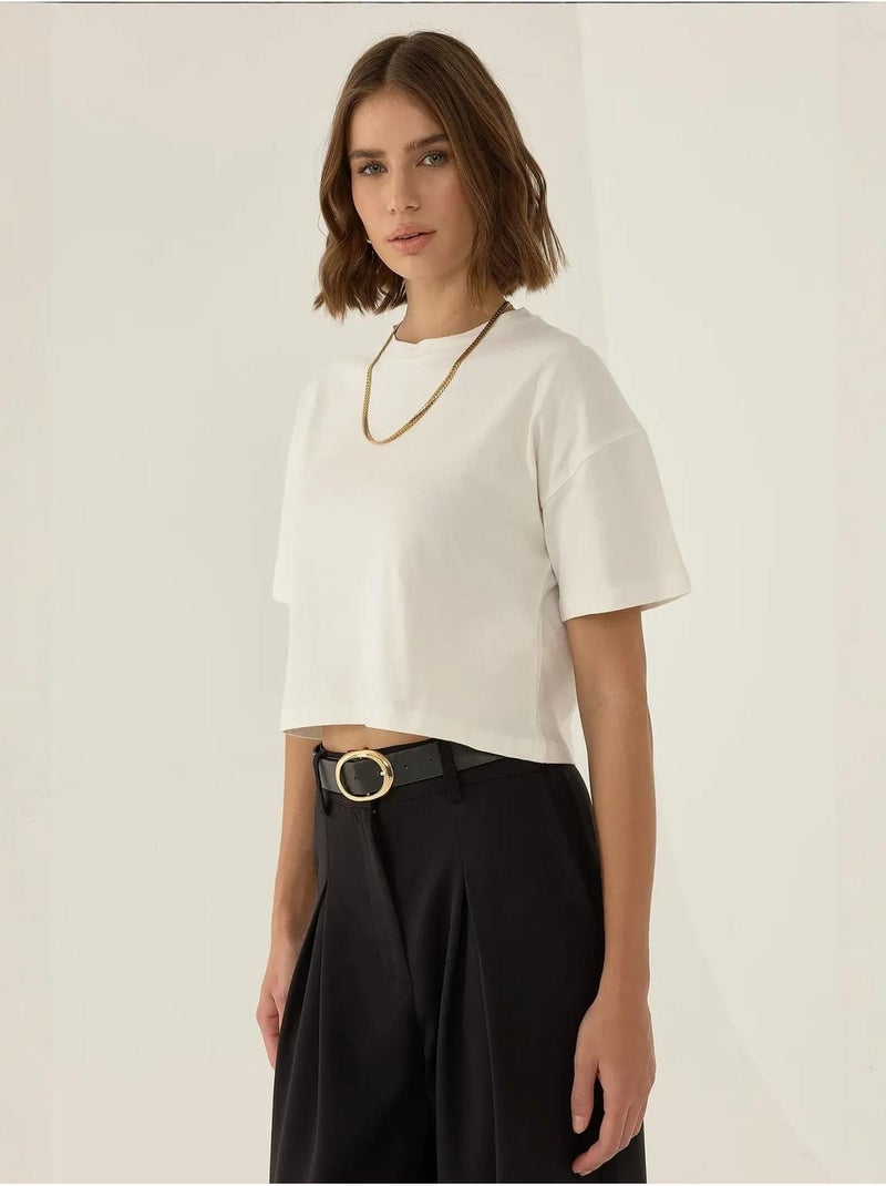 T-shirt básica curta com gola redonda hiccup Branco - Kiabi