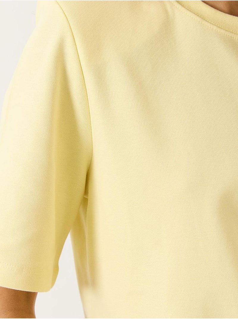 T-shirt básica de algodão acolchoado com gola redonda lucci Amarelo-limão - Kiabi