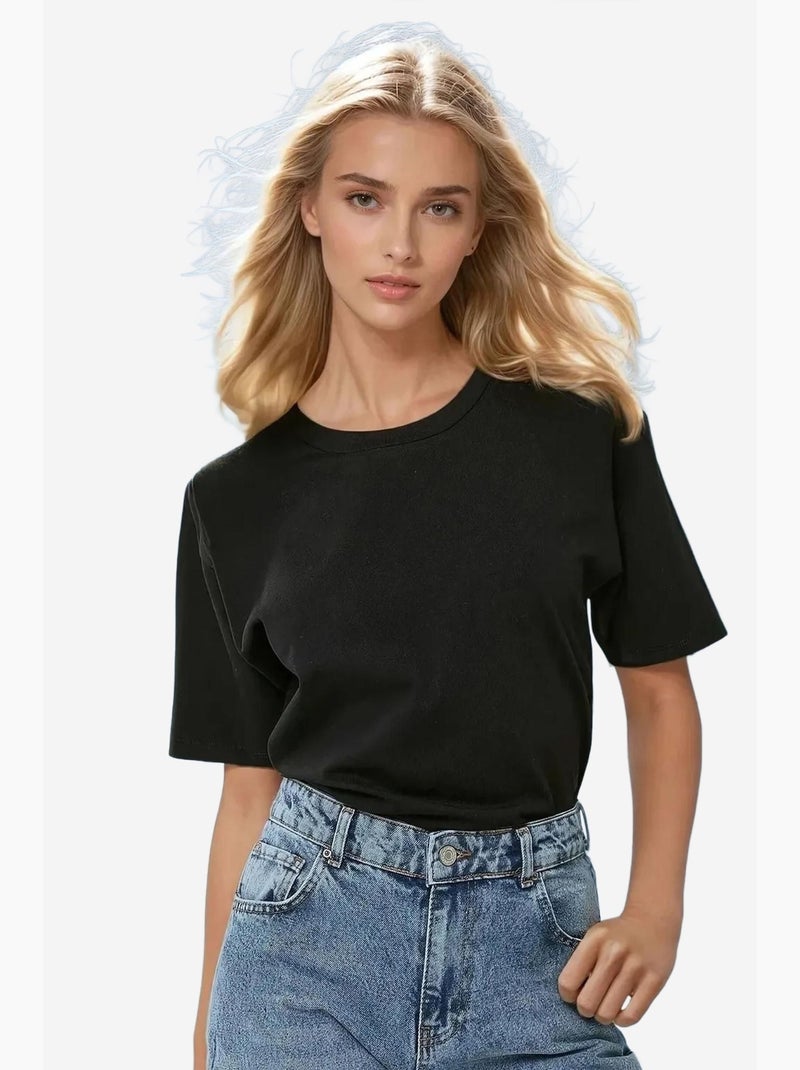T-shirt básica de algodão com gola redonda hiccup Preto - Kiabi