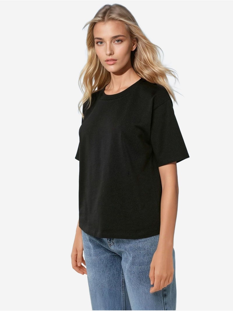 T-shirt básica de algodão com gola redonda hiccup Preto - Kiabi