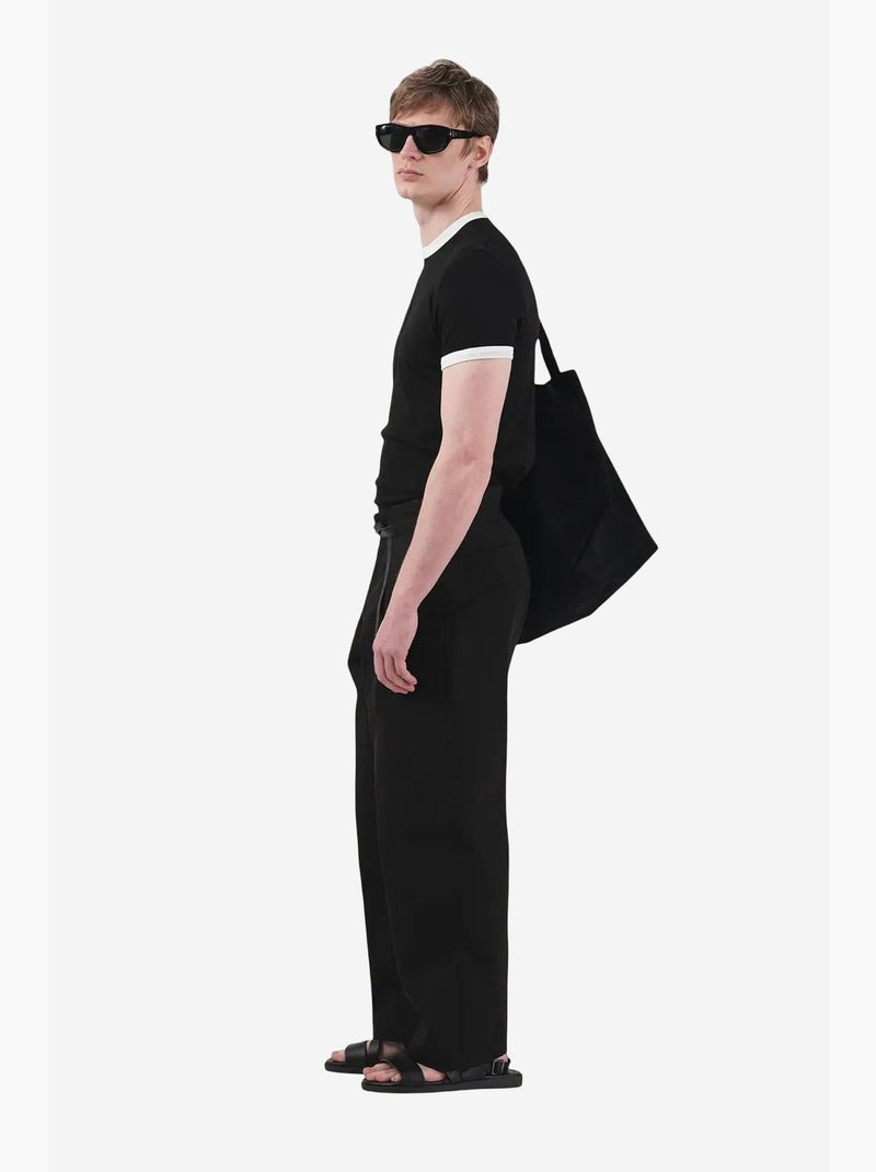 T-shirt básica de gola redonda com debrum em contraste giesto Preto - Kiabi