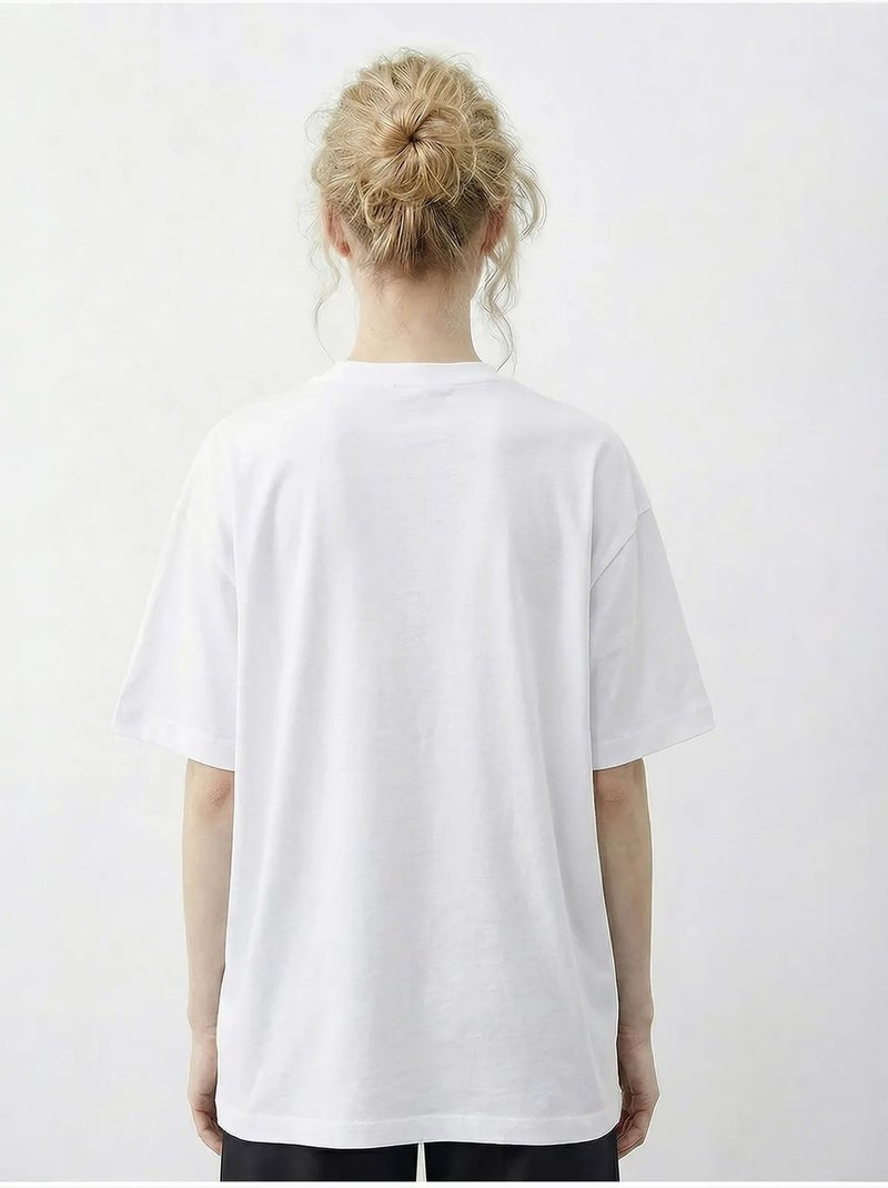 T-shirt básica de gola redonda com detalhe de acessório lucci Branco - Kiabi