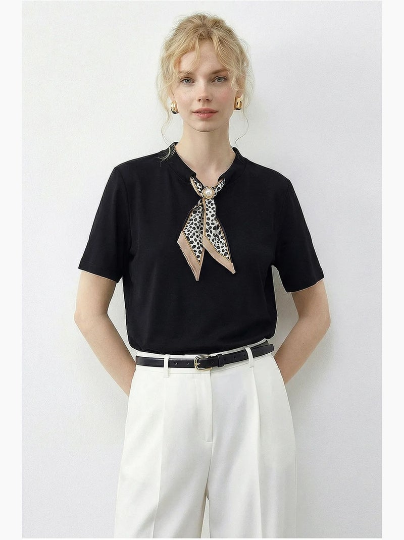 T-shirt básica de gola redonda com detalhe de acessório lucci Preto - Kiabi