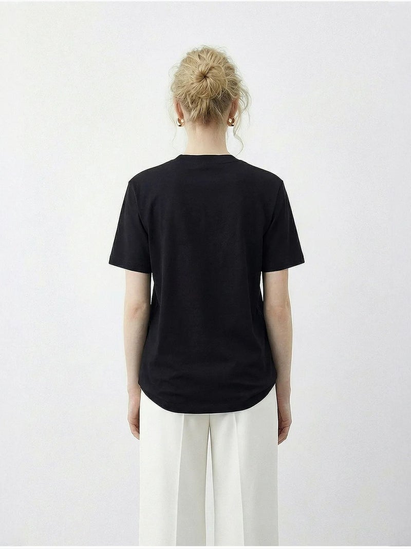 T-shirt básica de gola redonda com detalhe de acessório lucci Preto - Kiabi