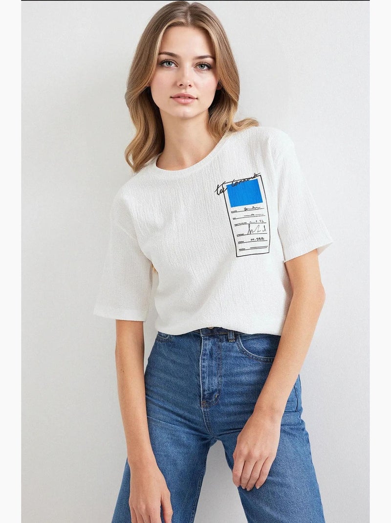 T-shirt básica de malha estampada bdart Branco sujo - Kiabi