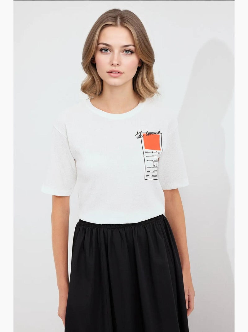 T-shirt básica de malha estampada bdart Marfim - Kiabi