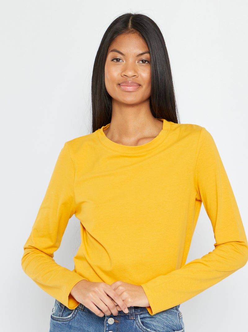 T-shirt básica de manga comprida Amarelo - Kiabi
