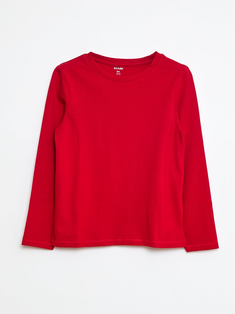 T-shirt básica de manga comprida Vermelho - Kiabi