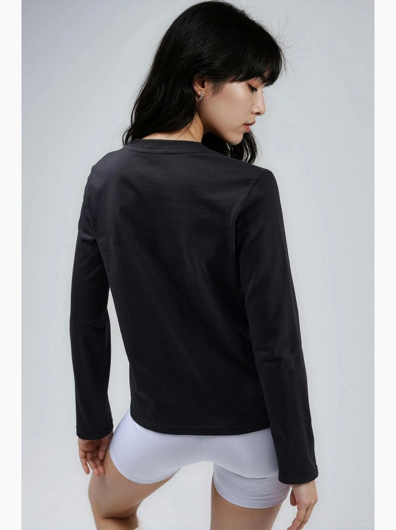 T-shirt básica gola redonda manga comprida busem Preto - Kiabi