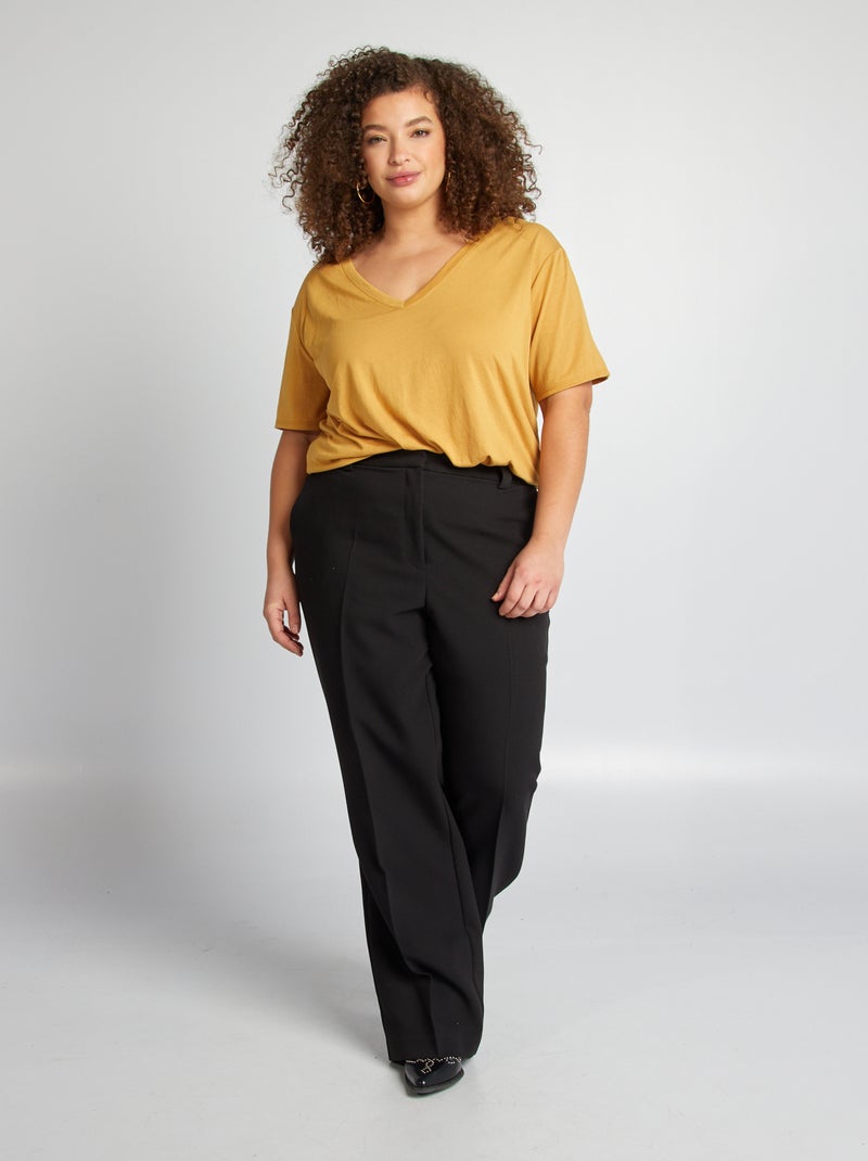 T-shirt básica lisa com gola em bico BEGE - Kiabi