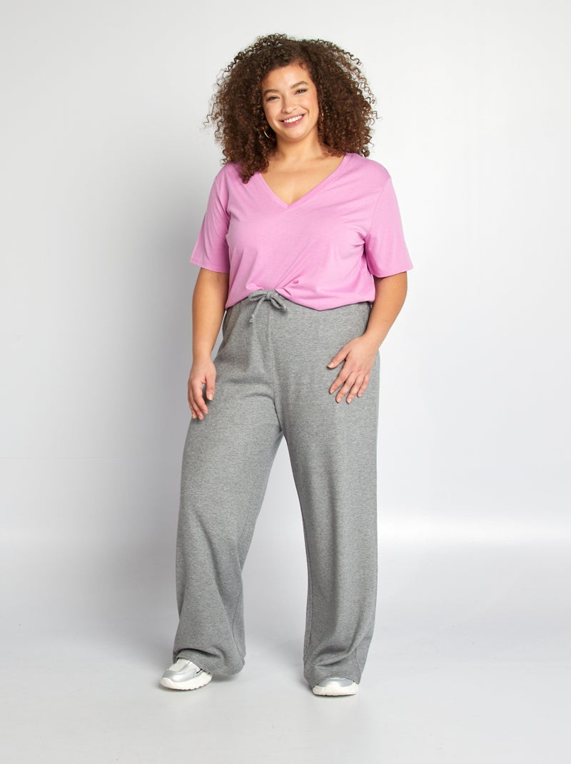 T-shirt básica lisa com gola em bico ROSA - Kiabi