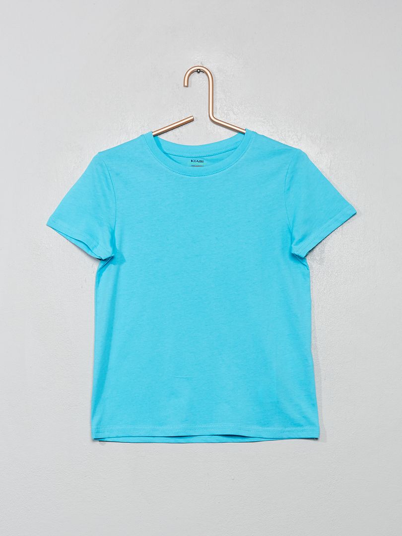 T-shirt básica lisa em jersey Azul Curação - Kiabi