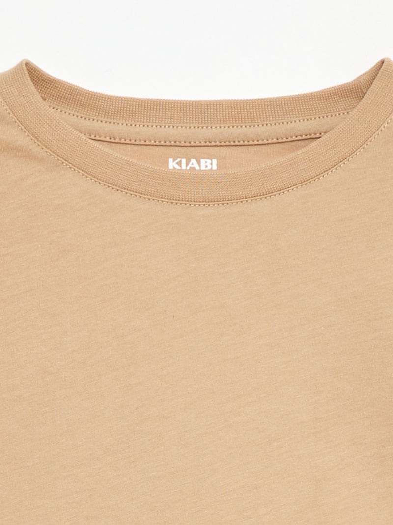 T-shirt básica lisa em jersey Bege - Kiabi