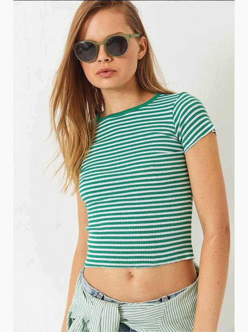 T-shirt básica listrada canelada lucci Verde - Kiabi