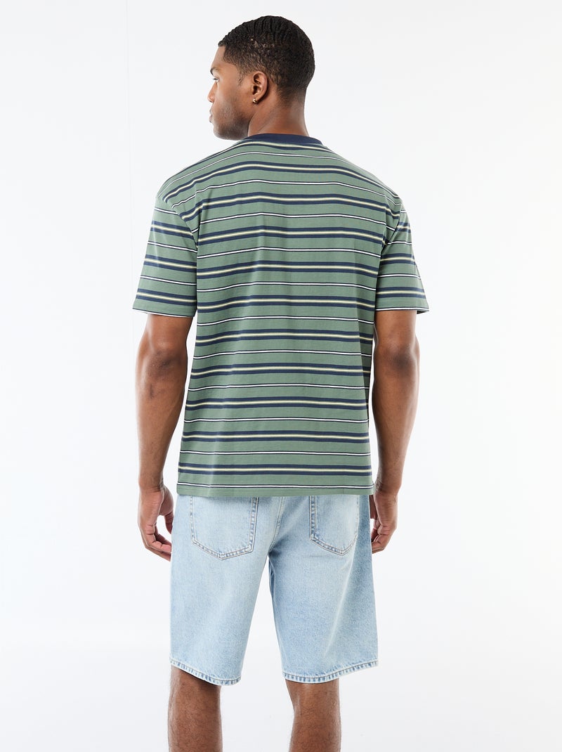 T-shirt básico às riscas Verde - Kiabi