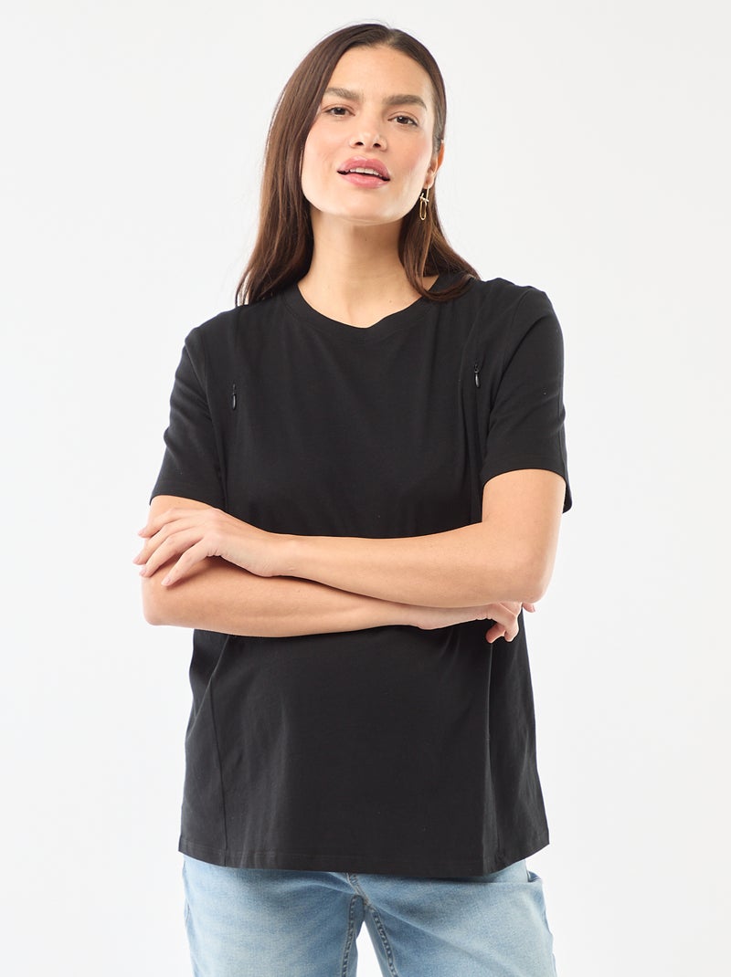 T-shirt básico de amamentação de manga curta Preto - Kiabi