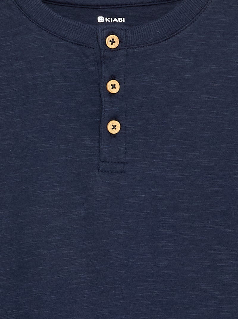 T-shirt básico de gola tunisiana Azul - Kiabi