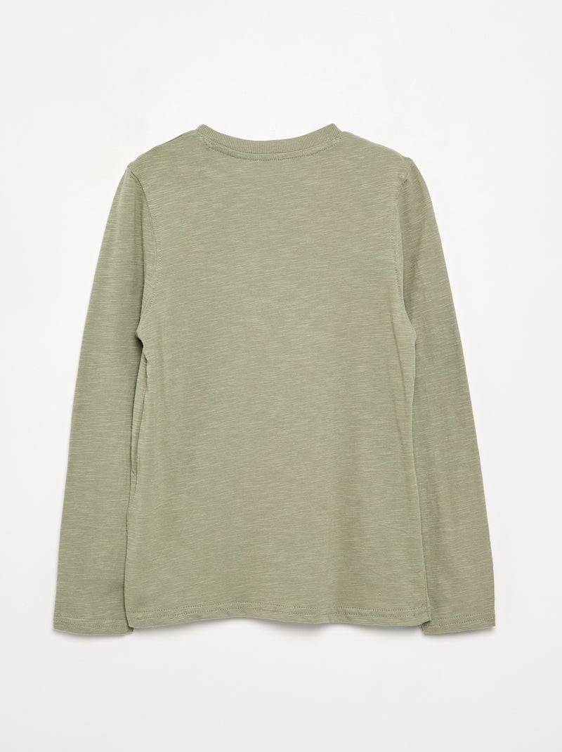 T-shirt básico de gola tunisiana Verde - Kiabi