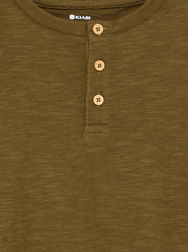 T-shirt básico de gola tunisiana Verde - Kiabi