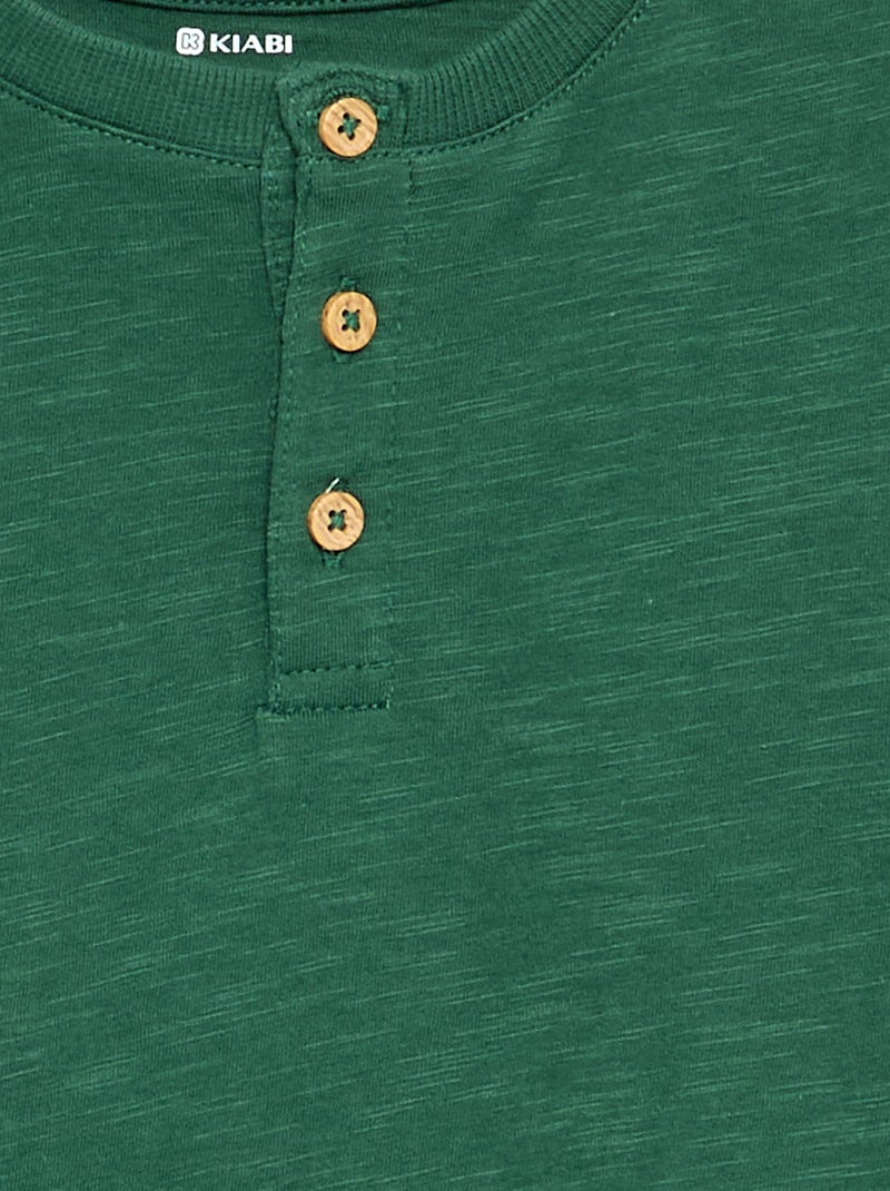 T-shirt básico de gola tunisiana Verde - Kiabi