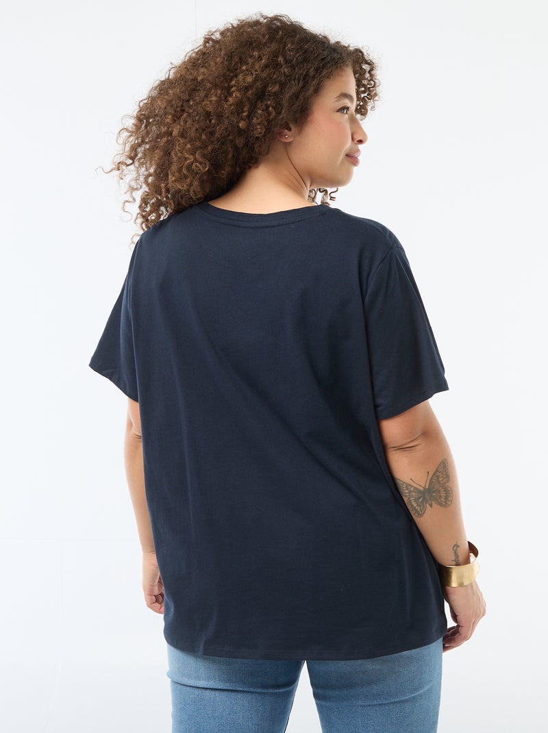 T-shirt básico de manga curta com decote em V Azul - Kiabi