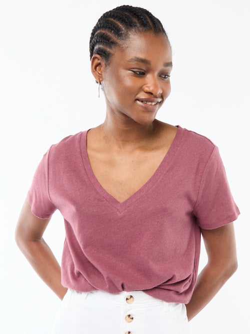 T-shirt básico de manga curta com decote em V - Kiabi