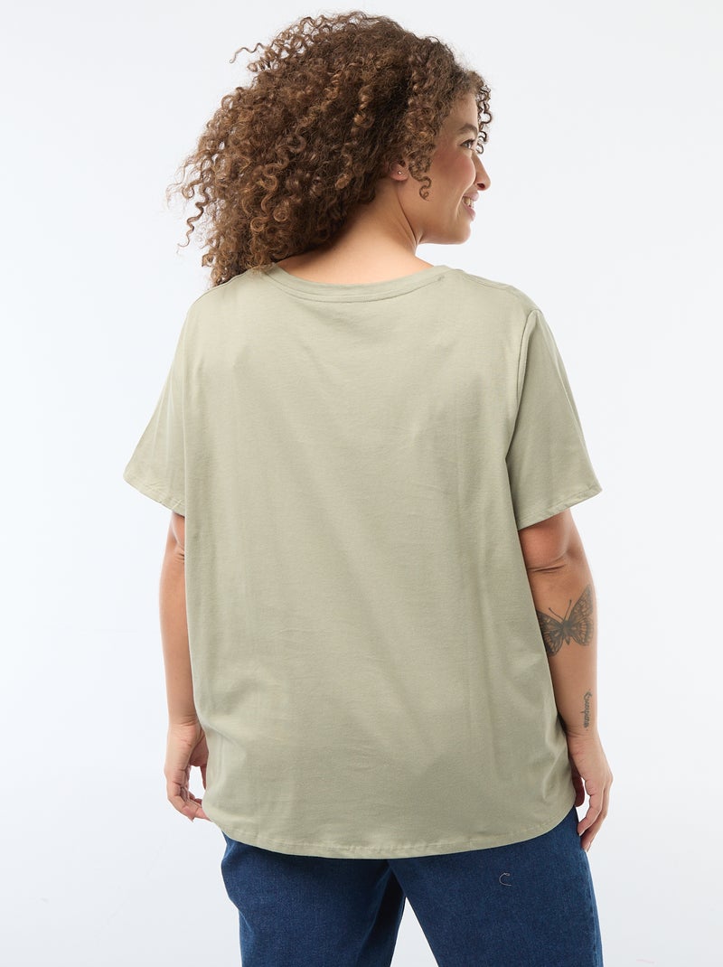 T-shirt básico de manga curta com decote em V Verde - Kiabi