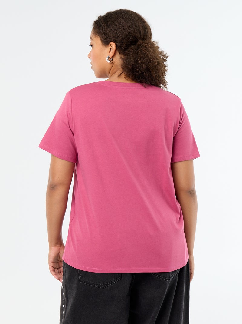 T-shirt básico de manga curta e decote em V Violeta - Kiabi