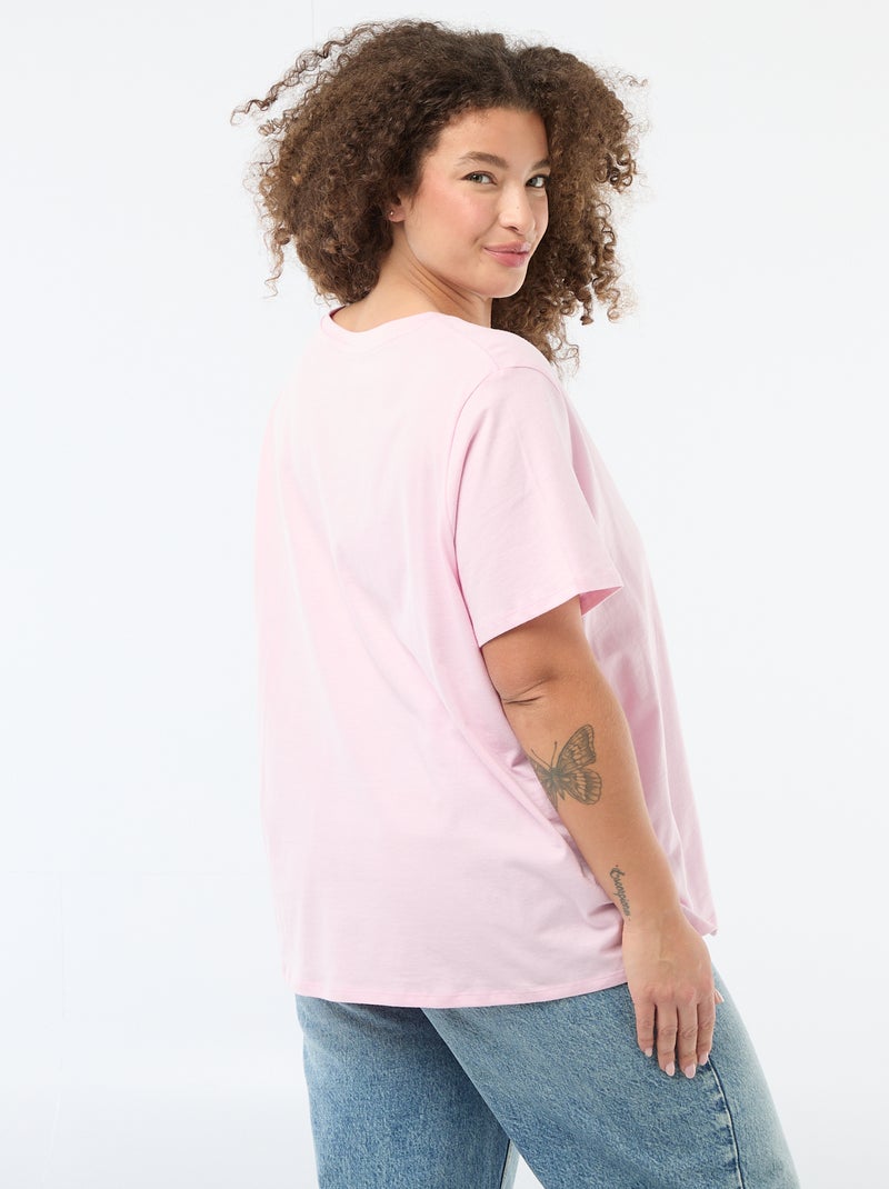 T-shirt básico de manga curta e gola V Rosa - Kiabi