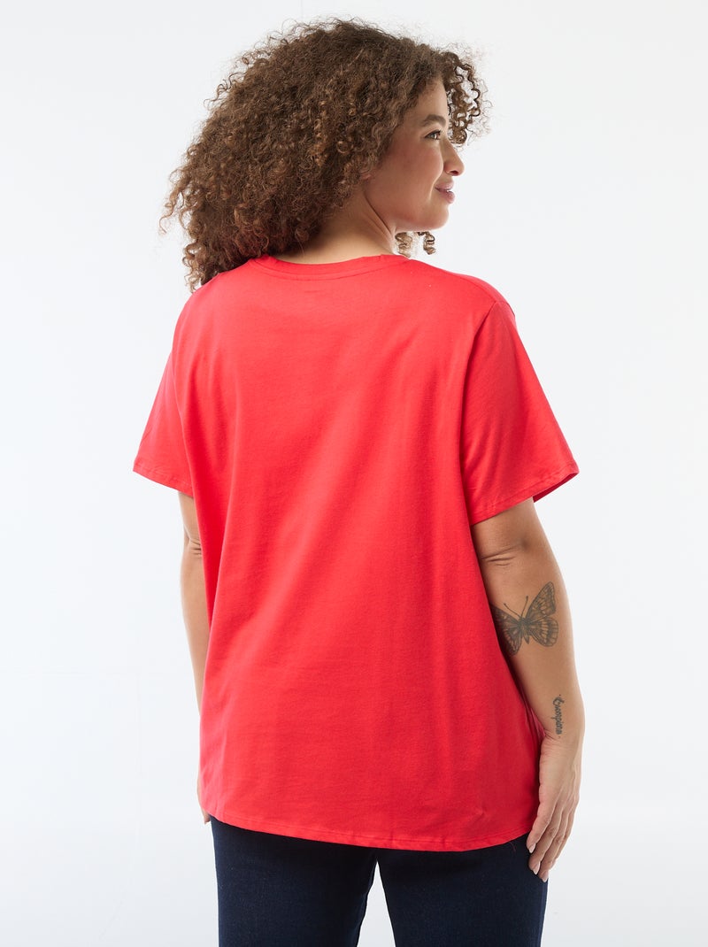 T-shirt básico de manga curta e gola V Vermelho - Kiabi