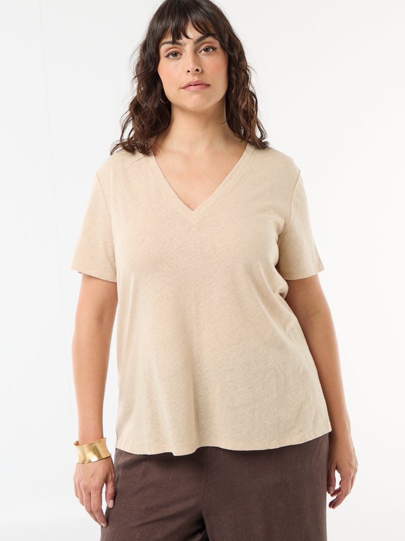 T-shirt básico decote em V e mangas curtas Branco - Kiabi