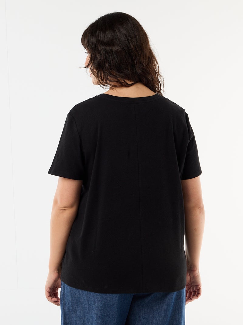 T-shirt básico decote em V e mangas curtas Preto - Kiabi