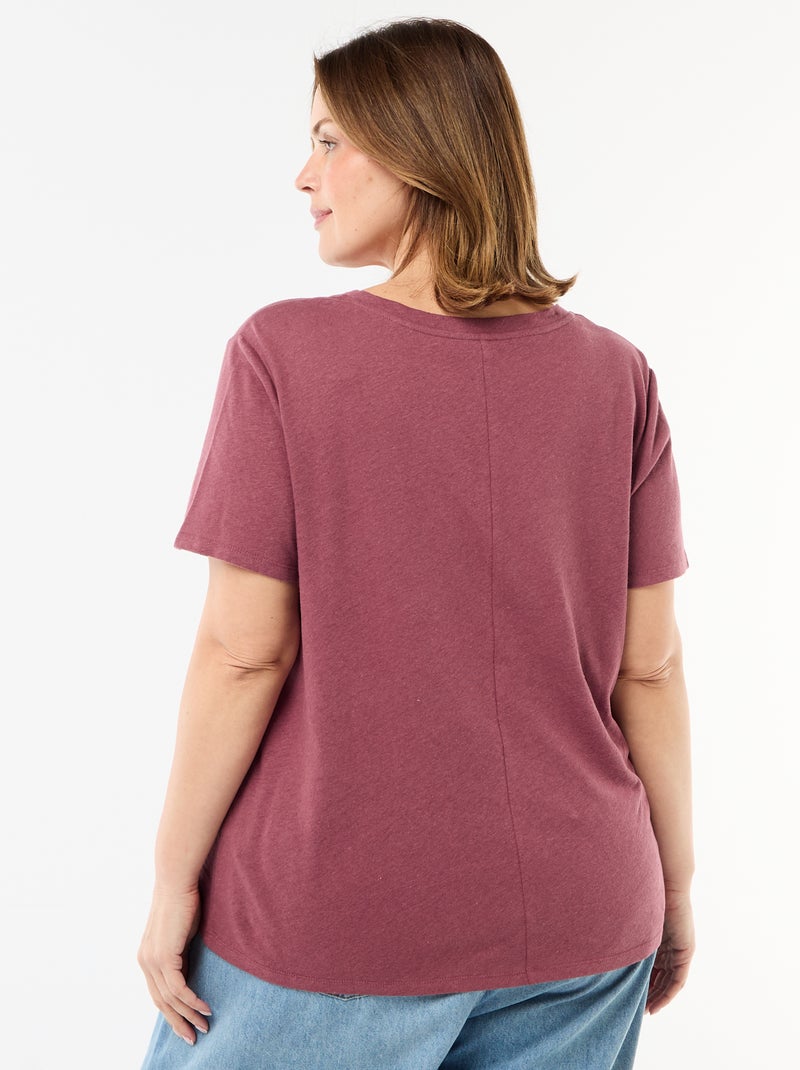 T-shirt básico decote em V e mangas curtas Rosa - Kiabi