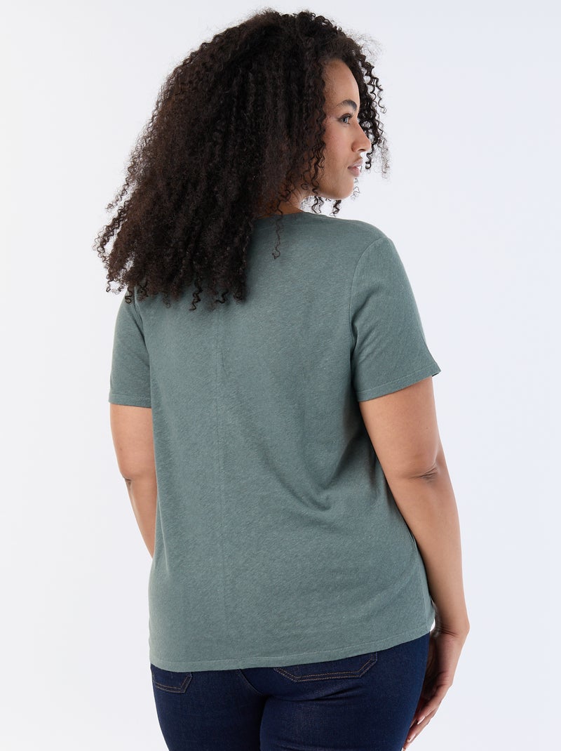T-shirt básico decote em V e mangas curtas Verde - Kiabi