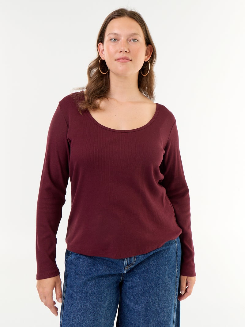 T-shirt básico em canelado Vermelho - Kiabi