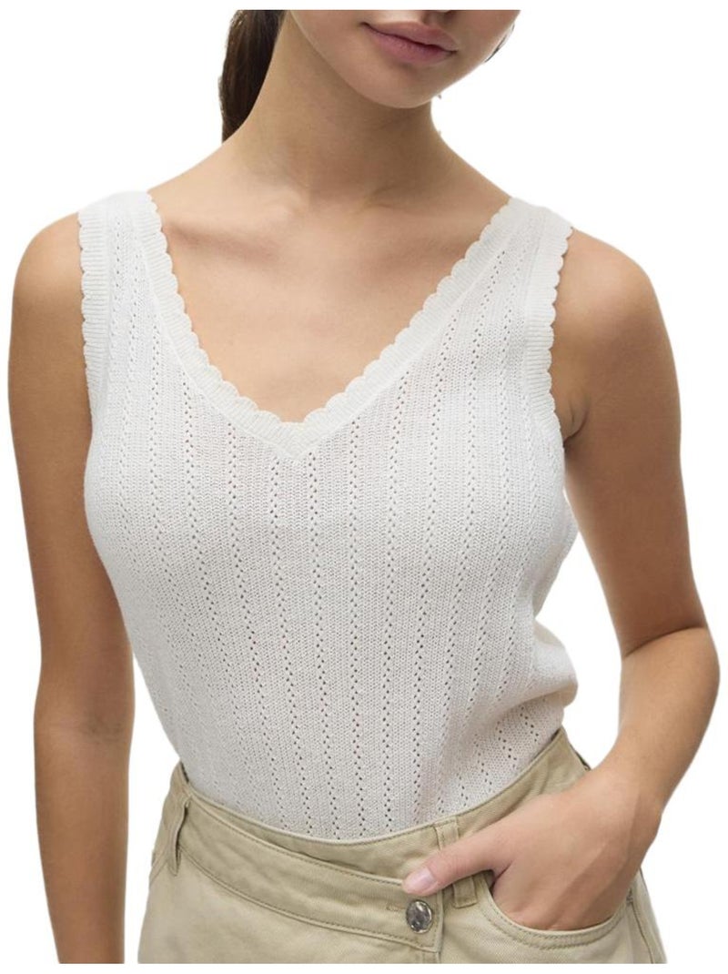 T-Shirt Bege de Mulher Vero Moda com Pormenor Pointelle Branco - Kiabi