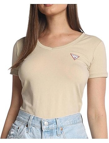 T-shirt Bege Guess Mini Triângulo para Mulher