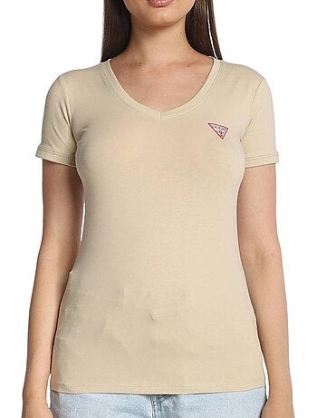 T-shirt Bege Guess Mini Triângulo para Mulher