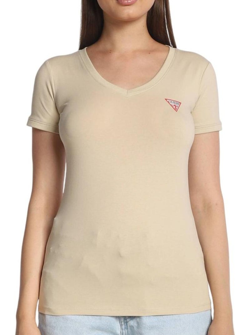 T-shirt Bege Guess Mini Triângulo para Mulher Bege - Kiabi
