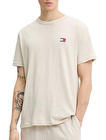 T-shirt Bege Tommy Hilfiger para Homem com Emblema