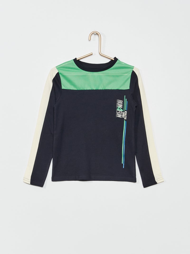 T-shirt bi-matéria com microfibra AZUL - Kiabi