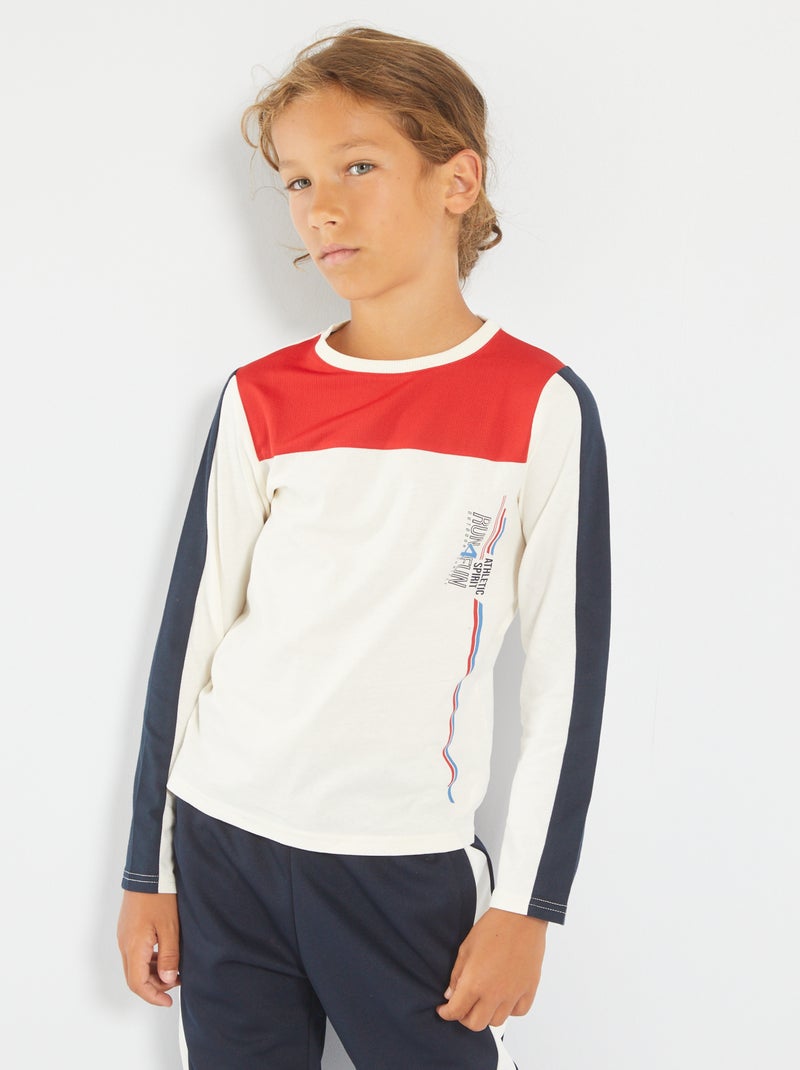 T-shirt bi-matéria com microfibra BRANCO - Kiabi