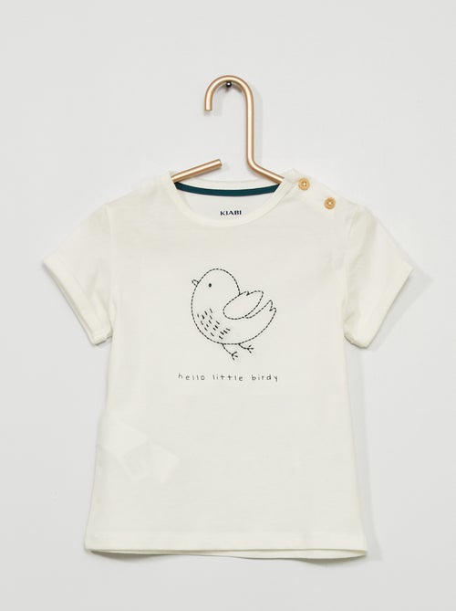T-shirt bordada com gola redonda - Kiabi
