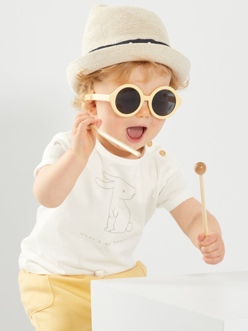 T-shirt bordada com gola redonda BRANCO - Kiabi