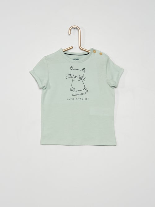 T-shirt bordada com gola redonda - Kiabi