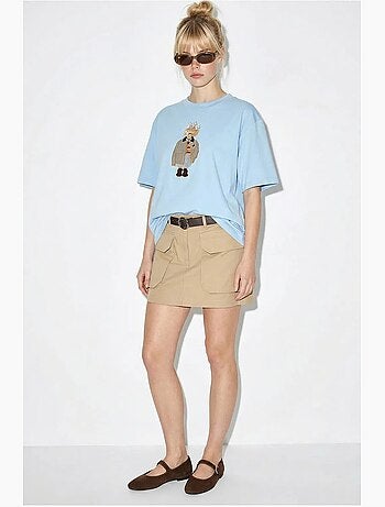 T-shirt bordada de gola redonda com corte descontraído lucci