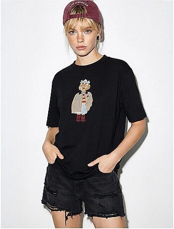 T-shirt bordada de gola redonda com corte descontraído lucci